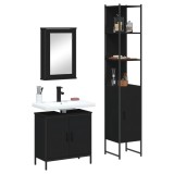 VidaXL Set mobilier de baie, 3 piese, negru, lemn compozit