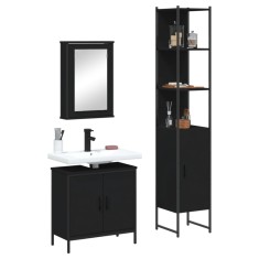 vidaXL Set mobilier de baie, 3 piese, negru, lemn compozit 3214800