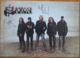 Autografe ale trupei de heavy metal Saxon pe pliant in format mare, cu plic si bilet de concert semnat Jardis