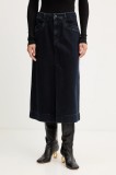 BOSS fustă jeans culoarea bleumarin, midi, evazați, 50551422