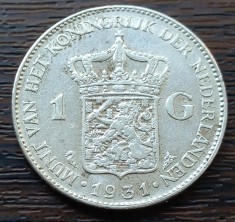 (A569) MONEDA DIN ARGINT OLANDA - 1 GULDEN 1931, REGINA WILHELMINA foto