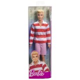 BARBIE FASHIONISTAS PAPUSA KEN BLOND CU BLUZA POLO DUNGI ROSII ALBE