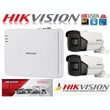 Sistem supraveghere ultraprofesional Hikvision 2 camere 8MP 4K 80 IR DVR 4 canale