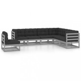 vidaXL Set mobilier de grădină cu perne, 7 piese, gri, lemn masiv pin 3076816