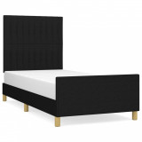 Cadru de pat cu tăblie, negru, 90x200 cm, textil