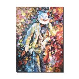 Tablou pictat manual, Violoncelistul, stilizat, 70x50cm pictura ulei pe panza in cutit efect 3D, gata de agatat pe perete