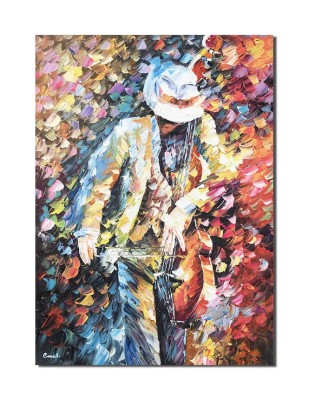 Tablou pictat manual, Violoncelistul, stilizat, 70x50cm pictura ulei pe panza in cutit efect 3D foto