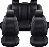Cumpara ieftin Set Huse Auto universale luxoase din piele ecologica cu material textil, negru pentru scaune fata si spate