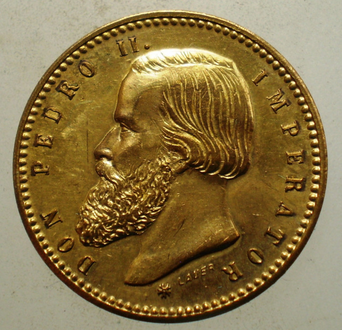 F.039 PORTUGALIA JETON DON PEDRO II IMPERATOR LAUER XF/AUNC 19mm AURIT