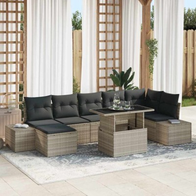 vidaXL Set de canapele pentru grădină cu pernă 8 pcs Gri deschis 3349228 foto