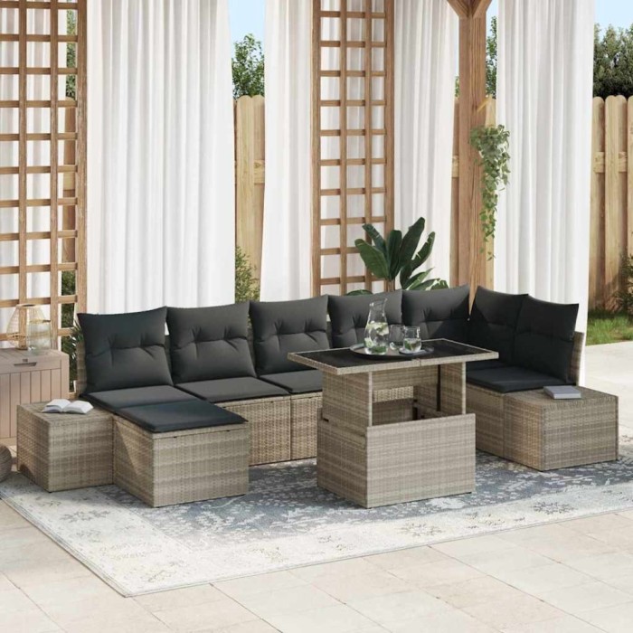 vidaXL Set de canapele pentru grădină cu pernă 8 pcs Gri deschis 3349228