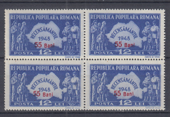 ROMANIA 1952 LP 297 RECENSAMANTUL SUPRATIPAR BLOC DE 4 TIMBRE MNH
