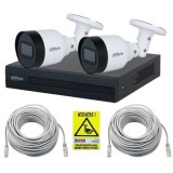 Kit supraveghere IP Dahua 2 camere 5MP IR 30m PoE Microfon, NVR 4 canale PoE 12MP SMD Plus, cabluri + Autocolant Rovision SafetyGuard Surveillance