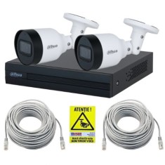 Kit supraveghere IP Dahua 2 camere 5MP IR 30m PoE Microfon, NVR 4 canale PoE 12MP SMD Plus, cabluri + Autocolant Rovision SafetyGuard Surveillance