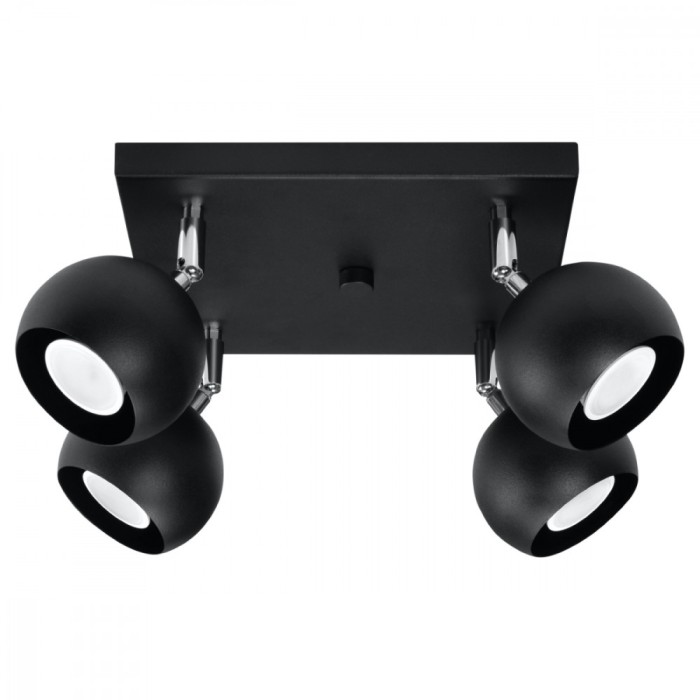 Lustră De Tavan Oculară Negru Oţel 4 Becuri Minge Modernă De Interior
