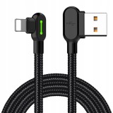 Cablu Date Si Incarcare, Mcdodo, Pentru Iphone 11 12 13 14, Usb, 2A, Unghi 90&deg;, Incarcare Rapida, Pentru Apple, 1M, Negru