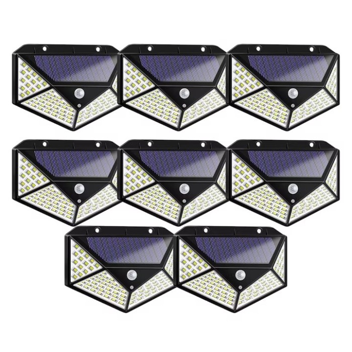 Set 8 Lampi Solare 100 LED, Senzor de Lumina si de Miscare, Buton de ON/OFF si de Setare a Intensitatii Luminii, Incarcare Solara, Indicator Protectie