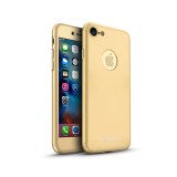 Husa iPhone 7 Ipaky 360 Full Cover Gold + Folie Sticla, Protectie Socuri si Zgarieturi, Carcasa Plastic