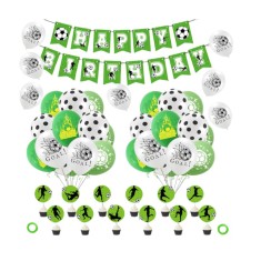 Set 35 piese banner si accesorii pentru petrecere aniversara Smileh, latex, hartie, tematica fotbal, multicolor