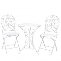 Set mobilier gradina 2 scaune pliabile si masa fier forjat alb foto