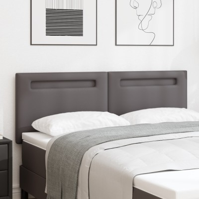vidaXL Tăblie de pat design simplu gri 140 cm piele ecologică foto