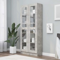 Dulap cu vitrină, gri beton, 82,5x30,5x185,5 cm, lemn prelucrat