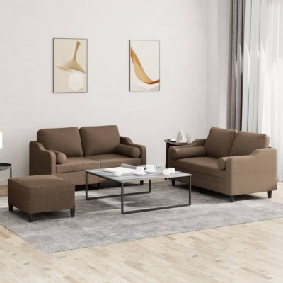 vidaXL Set de canapele cu perne, 3 piese, maro, textil foto