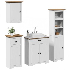 vidaXL Set de mobilier de baie 4 piese lemn masiv de pin alb și maro 3307651