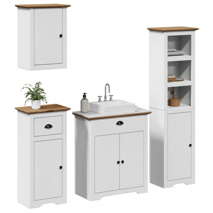 vidaXL Set de mobilier de baie 4 piese lemn masiv de pin alb și maro 3307651