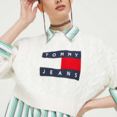 Tommy Jeans pulover femei, culoarea alb, light