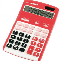 Calculator de Birou MILAN, 12 Digits, 170x105x20 mm, Alimentare Duala, Corp din Plastic Rosu, Calculatoare Birou, Calculator 12 Digits, Calculator Buz