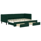 Cumpara ieftin Pat de zi cu extensie si sertare verde inchis 80x200 cm catifea
