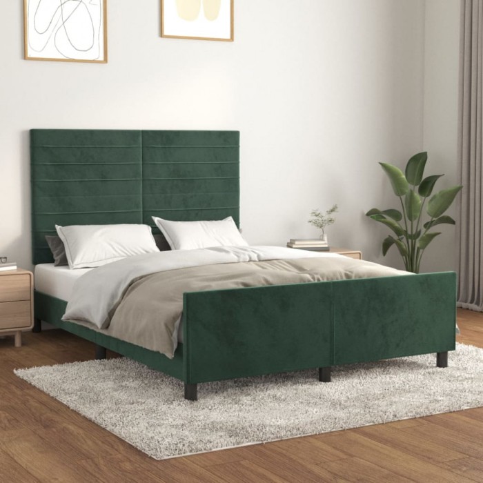 vidaXL Cadru de pat fără saltea, verde &icirc;nchis, 140x200 cm, catifea