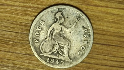 Anglia Marea Britanie -moneda argint 925 rara- 4 pence fourpence 1843 - Victoria foto