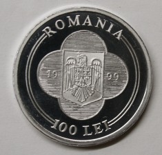 PROBA 100 LEI 1999 . VIZITA PAPEI IN ROMANIA . ALUMINIU .
