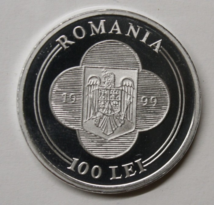 PROBA 100 LEI 1999 . VIZITA PAPEI IN ROMANIA . ALUMINIU .