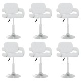 VidaXL Scaune de bucătărie pivotante, 6 buc., alb, piele ecologică