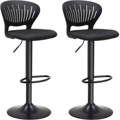 SONGMICS Set 2 scaune de bar captusite, reglabile, cu spatar si suport pentru picioare, rotatie la 360, 39x42x107cm, negru Household NewTrend