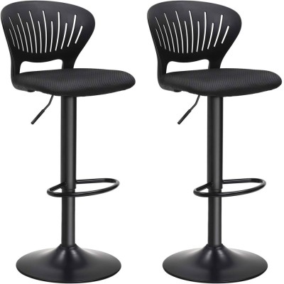SONGMICS Set 2 scaune de bar captusite, reglabile, cu spatar si suport pentru picioare, rotatie la 360, 39x42x107cm, negru Household NewTrend foto