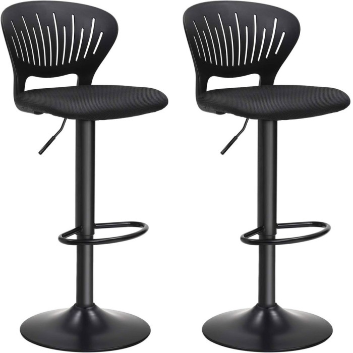 SONGMICS Set 2 scaune de bar captusite, reglabile, cu spatar si suport pentru picioare, rotatie la 360, 39x42x107cm, negru Household NewTrend