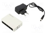 Switch Fast Ethernet albă 150m QOLTEC cu cablu DC și alimentator