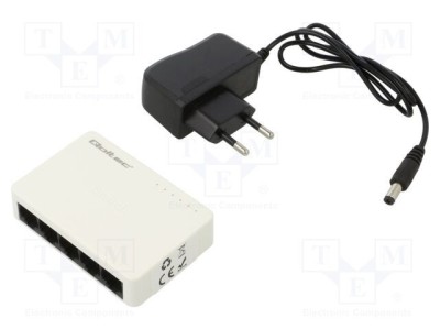 Switch Fast Ethernet albă 150m QOLTEC cu cablu DC și alimentator foto