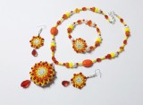 Set handmade Sunset colors , margele, colier, bratara, cercei