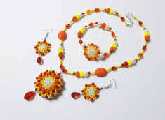 Set handmade Sunset colors , margele, colier, bratara, cercei foto