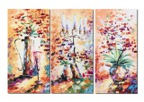 Set 3 tablouri, pictat manual - Sfesnic cu lumanari, natura statica - 120x80cm ulei pe paza in cutit efect 3D, gata de expus pe perete