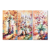Set 3 tablouri, pictat manual - Sfesnic cu lumanari, natura statica - 120x80cm ulei pe paza in cutit efect 3D, gata de expus pe perete