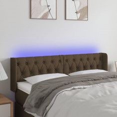 vidaXL Tăblie de pat cu LED, maro &icirc;nchis, 163x16x78/88 cm, textil