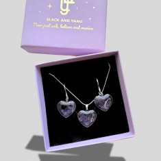 Set cercei si colier din otel inoxidabil argintiu cu inimi - ametist