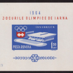 Ro-0132-Romania 1964-J.O.INSBRUCK 1964-colita 55 nedantelata in stare lux,MNH