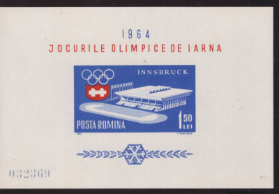 Ro-0132-Romania 1964-J.O.INSBRUCK 1964-colita 55 nedantelata in stare lux,MNH foto